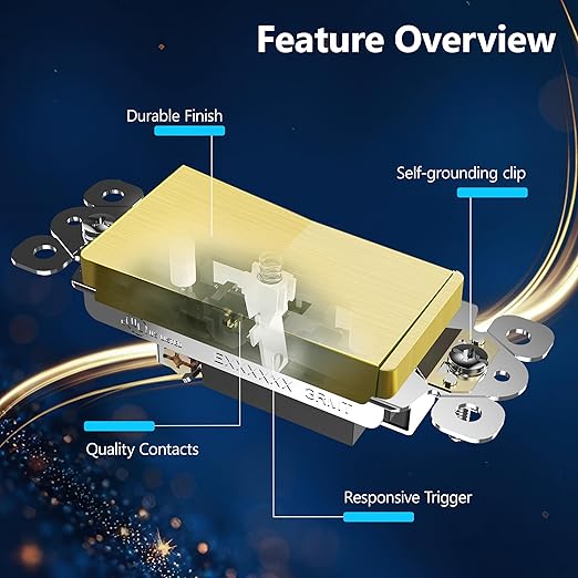 LIDER Brushed Gold Minimalist Design Decorator Switch with Screwless Wall Plate, Frameless Wall Light Switch, On/Off Rocker Switch, Single Pole, Residential Grade, 3 Wire, 15A 120-277VAC