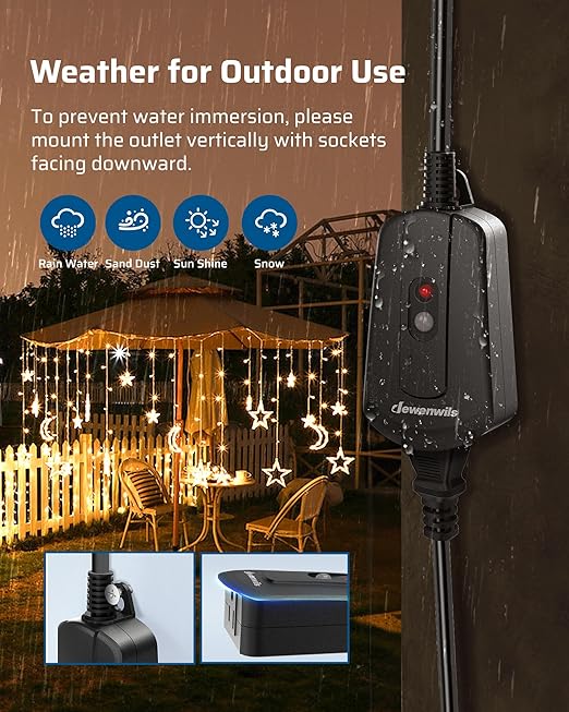 DEWENWILS Outdoor Wireless Remote Control Outlet, 15 amp Heavy Duty Weatherproof Remote Controlled Light Switch for Lights String Lights, 100 Feet Range, UL Listed