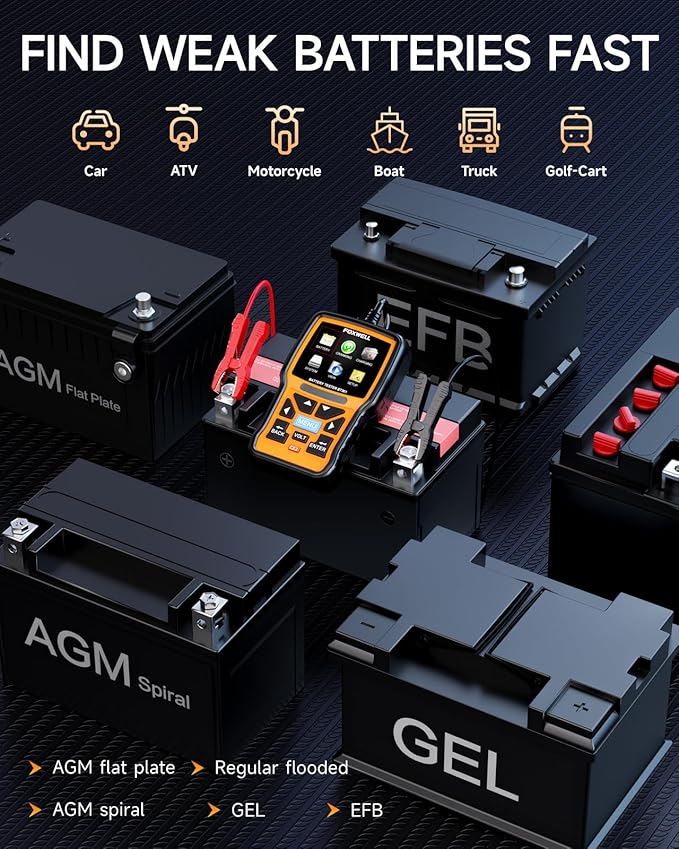 Car Battery Tester 12V FOXWELL BT301, Battery Load Tester 100-2000CCA Automotive Battery Tester Digital Alternator Tester Cranking Charging Checker for Car Marine Truck SUV ATV, Upgraded of BT100
