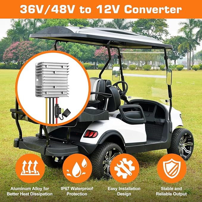 36V 48V to 12V Converter 20A 240W Waterproof DC-DC Step Down Voltage Regulator Reducer with Fuse, Buck Power Supply Transformer for Golf Cart, Forklift, Car