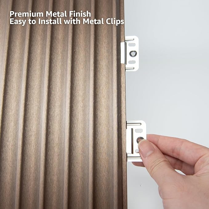 Art3dwallpanels Slat Wall Paneling, 104'' x 6.3'' Glossy Metal Finish WPC Soundproof 3D Wall Panels for Interior Wall Decor, 8 Pack Wavy Grain Panel Wall Slats, Brushed Brown