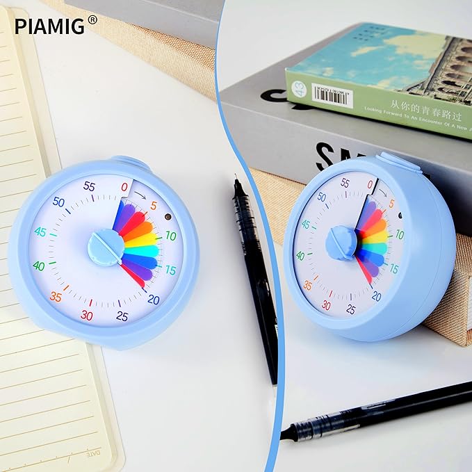 PIAMIG Visual Timer, 60-Minute Countdown Timer for Kids and Adults with Adjustable Volume, Rainbow Design Time Management Tools with Silent Operation, Suitable for Classroom, Office and Home (Blue)