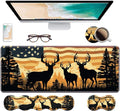 Ergonomic Keyboard Wrist Rest & Mouse Pad Wrist Rest Set, Large XXL Gaming Desk Mat 31.5"x 11.8" with Non-Slip Base, Memory Foam, Easy Typing Pain Relief for Home & Office, American Flag Deer