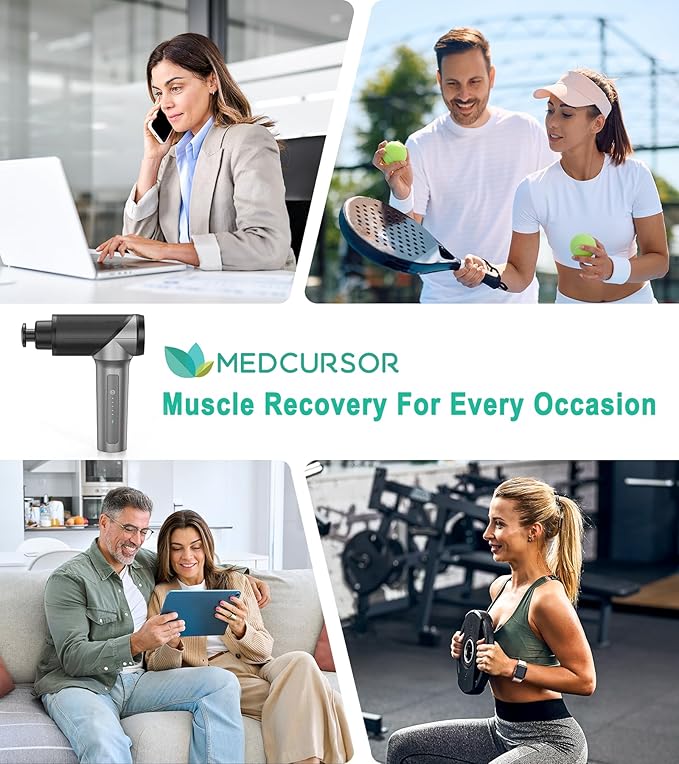 Medcursor Massage Gun - High Intensity Brushless Motor, Handheld Percussion Deep Tissue Massager with 6 Massage Heads for Sore Muscle and Stiffness (Gray)