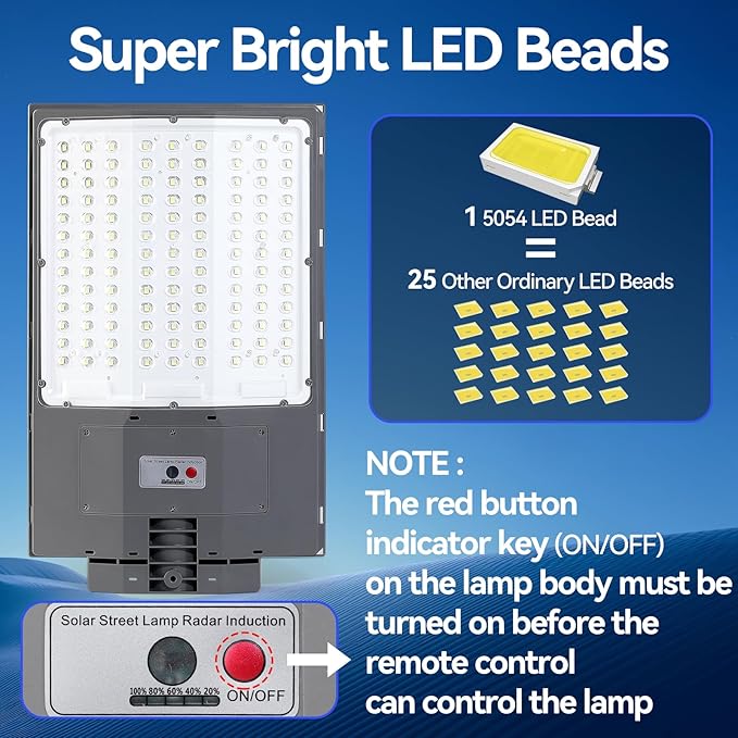 8500W Solar Street Lights Outdoor, 550000LM 7000K Solar Parking Lot Lights Dusk to Dawn 35000mAh IP67 Waterproof Pole Security Flood Lamps with Motion Sensor and Remote for Yard, Garage, Driveway