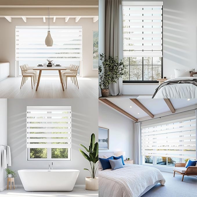 COOLWINDS Motorized Zebra Blinds for Windows Cordless Electric Curtains with Remote Control Blackout Shades Custom Smart Blinds Compatible with Alexa Google Home(Blackout White,Customize)