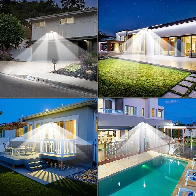 PURICH LED Security Lights Motion Sensor Outdoor Lights, 5000K Daylight, IP65 Waterproof, Dusk to Dawn, 3-Head Motion Detected Flood Light for Garage, Yard, Porch, White