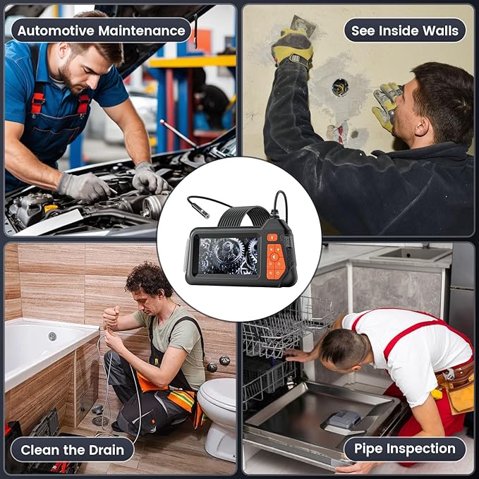 Endoscope Camera with Light: Dual Lens Industrial Endoscope Borescope - 1080P HD Borescope Camera with Light- 16.4FT Flexible Waterproof Inspection Bore Scope for Plumbing Automotive Sewer