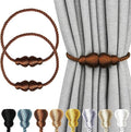 Nieffeiy Magnetic Curtain Tiebacks Outdoor Curtain Tie Backs Rope Decorative Magnetic Curtain Holders for Drapes Window Treatment Holdbacks, Brown 2Pack