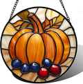 DASTOLL Stained Glass Window Hanging Fall Pumpkin Berries Large 11.8" - Suncatcher Door Garden Kitchen Sunroom Sun Catcher Autumn Home Decor Birthday for Mom Grandma Men Woman