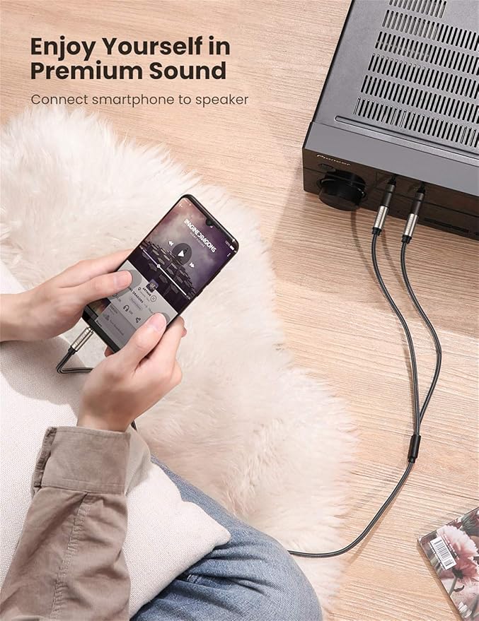 UGREEN 1/8 to 1/4 Stereo Cable 3.5mm TRS to Dual 6.35mm 1/4 TS Mono Y Splitter Audio Cord Adapter Compatible with iPhone, PC, Computer Sound Card, Mixer, Multimedia Speaker, Home Stereo System 3.3FT