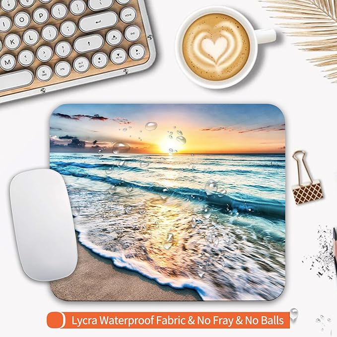 Armanza Square Mouse Pad Beach Sunset, Personalized Premium-Textured Custom Mouse Mat Design, Washable Mousepad Cloth, Non-Slip Rubber Base Computer Mouse Pads for Wireless Mouse
