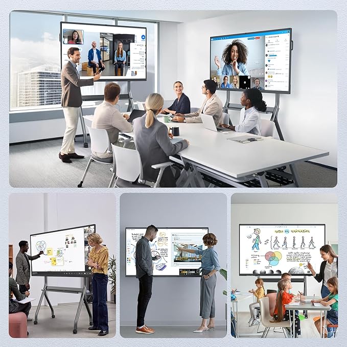 QIXZOCV 75" Smart Board for Business, Large Interactive Whiteboard with Multi-Touch, 4K Electronic Board with Screen Sharing, Bluetooth/WiFi/HDMI, Camera & Mic, Android 13,8+128G (Wall Mount Included)