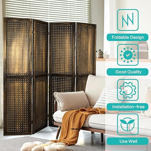 Babion 4 Panel Pegboard Display, Peg Board Room Divider Freestanding Folding Privacy Screens Pegboard Display Stand for Craft Shows (Brown)