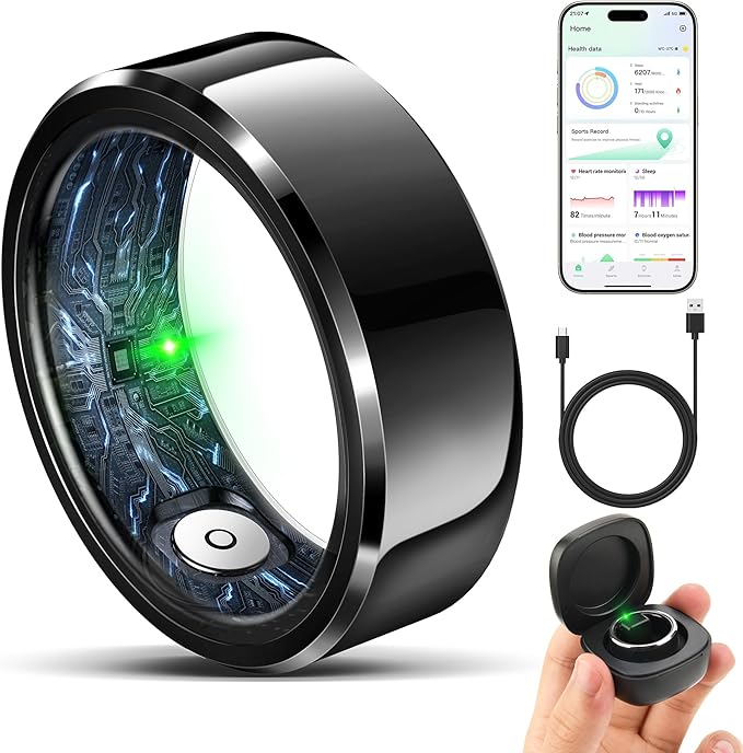 RIFESI Smart Ring for Women Men, Fashion Minimalist Fitness Ring & Sleep Tracker Ring with Heart Rate, Blood Pressure,5ATM Waterproof Health Ring,Gifts for Women Men Gift,No Subscription (11,Black)