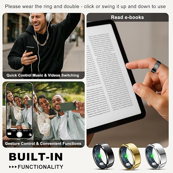 RIFESI Smart Ring for Women Men, Fashion Minimalist Fitness Ring & Sleep Tracker Ring with Heart Rate, Blood Pressure,5ATM Waterproof Health Ring,Gifts for Women Men Gift,No Subscription (8,Black)