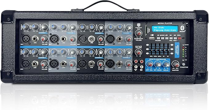 Proreck MX18 8-Channel 2400w Professional Audio Mixer with USB Interface, Bluetooth, Effect Controller, and 15V Phantom Power.Ideal for Studio Recording, Live Performances, DJs, Bands, Party, Wedding