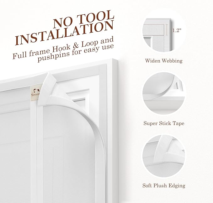 Yotache White Reversible Left Right Side Opening Screen Doors with Magnets Fits Door Size 34 x 80, Reinforced Sewing Magnetic Mesh, Actual Screen Size 36" x 81"