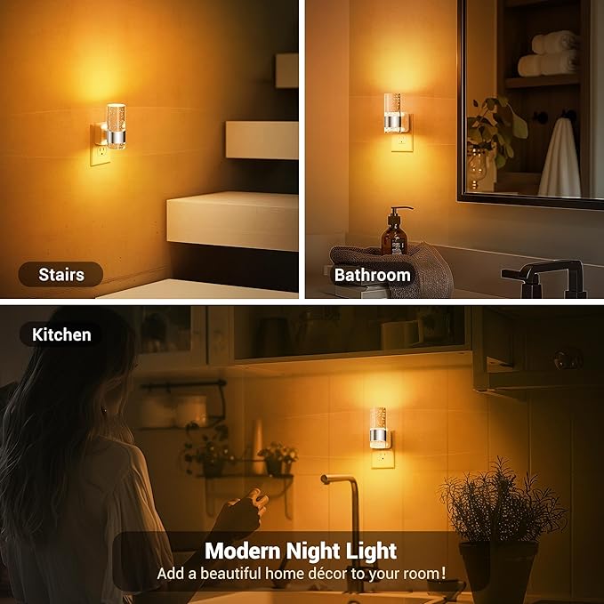 JandCase Night Light, Automatic Night Lights Plug into Wall, Dimmable LED Night Light with Adjustable Brightness, Night Lights Plug in with Auto Light Sensor, Amber for Bathroom Hallway Decor