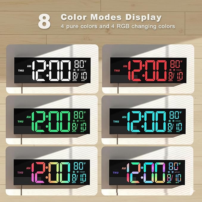 JALL 16" Large Digital Wall Clock, RGB Color with Big LED Display,Remote Control, DST, Count Down Timer, Alarm, Temperature, Mounted for Classroom, Living Room, Birthday Gift, Senior