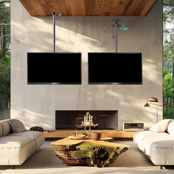 Sylvox Ceiling TV Mount, Outdoor TV Stand Supports Wall Mounting Multiple Angle and Height Adjustments, Multi-Purpose Ceiling Mount TV Bracket for 32-65 Inch Indoor and Outdoor TVs.