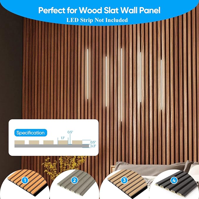 Besseto 10 Pack LED Aluminum Channel for Wood Slat Wall Panel,Wall Panel LED Strip Light Aluminum Channel Profile for Living Room Bedroom Bathroom Stairs (Silver-10Pack 6.6Ft)
