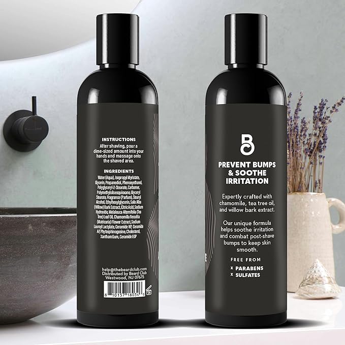 The Beard Club Aftershave for Men – Soothing After Shave Lotion for Men with Chamomile, Tea Tree Oil & Willow Bark – Post Shave Balm Calms Irritation, Prevents Razor Burn & Bumps - 3.4 Fl Oz - 3 Pack