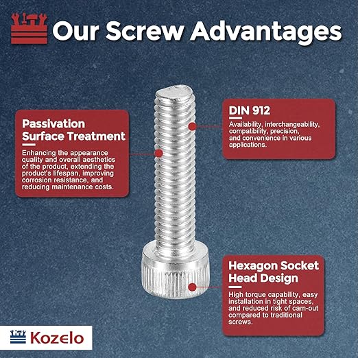 Kozelo 20pcs Socket Head Cap Screws - [M6-1 x 25mm] 304 Stainless Steel Allen Socket Drive for Electrical Motor 3D Printing Fan Engine Replacement Use, Silver