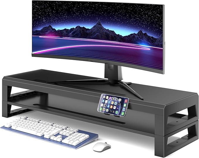 GECKOSTROLL 2-Tier Metal Computer monitor stand Laptop Desk Shelf & Monitor Riser ，27.55 inches long desk riser Monitors/PC/Laptop/Computer Space Saver Organizer (Basic Version, Two-layer 700mm)