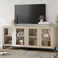 WAMPAT Modern TV Stand with Glass Doors for 32-70 inch TVs, 2 in 1 Entertainment Center Console with Adjustable Shelves for Living Room, Bedroom, Light Oak