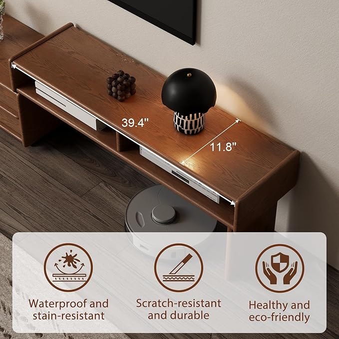 YQJJGL Solid Wood TV Stand for TVs up to 65 Inch， Walnut TV Stand with Storage and Shelf for Living Room, Bedroom, Office