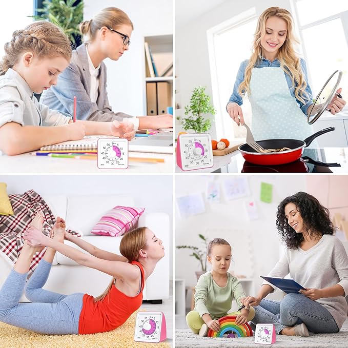 TimeLumi 60-Minute Visual Timer for Kids, Time Management Tool Study Classroom Timer, Home Edition Silent Countdown Timer for Toddler, Teachers and Adults (Pink)