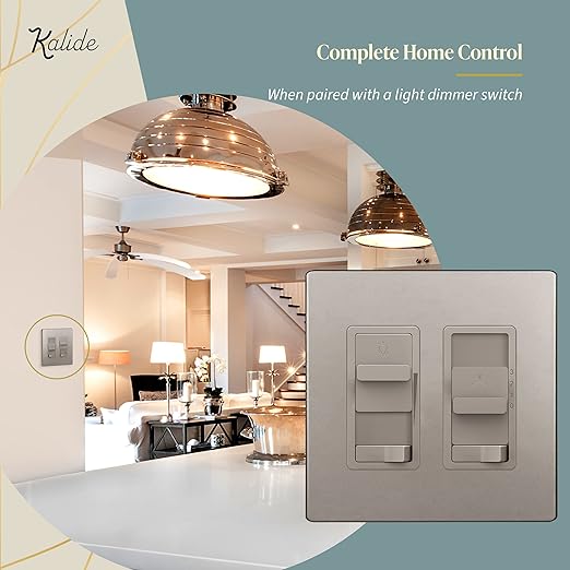 TOPGREENER Kalide Light Switch and 3-Speed Ceiling Fan Control Combo, in Wall Light and Fan Combination Switch, Single Pole, 2.5A, 720W, Neutral Wire Not Required, TGSFS3-NK, Nickel
