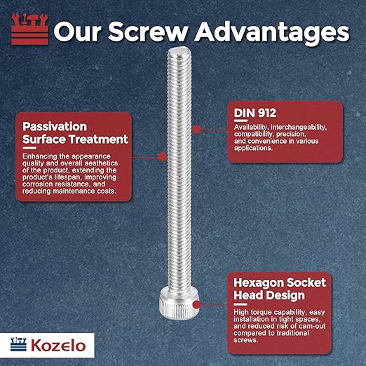 Kozelo 10pcs Socket Head Cap Screws - [M5-0.8 x 55mm] 304 Stainless Steel Allen Socket Drive for Electrical Motor 3D Printing Fan Engine Replacement Use, Silver