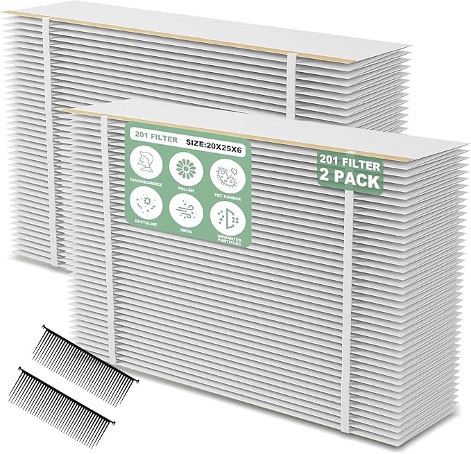 （2 Pack）201 Replacement Furnace Filter Compatible with A prilaire Space-Gard 2200,2250 Whole-House Air Purifier and X0445, 20x25x6 Air Filter Rplacement，incloud 2 Pleat Spacers