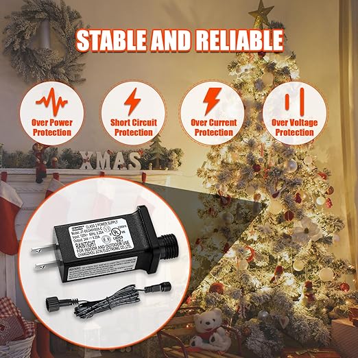 24V 0.25A LED Controller with Extension Cord, Replacement Model JT-DC240V025-C Class 2 Power Supply IP44 LED Light Controller Low Voltage Transformer for Halloween Christmas Holiday String Light