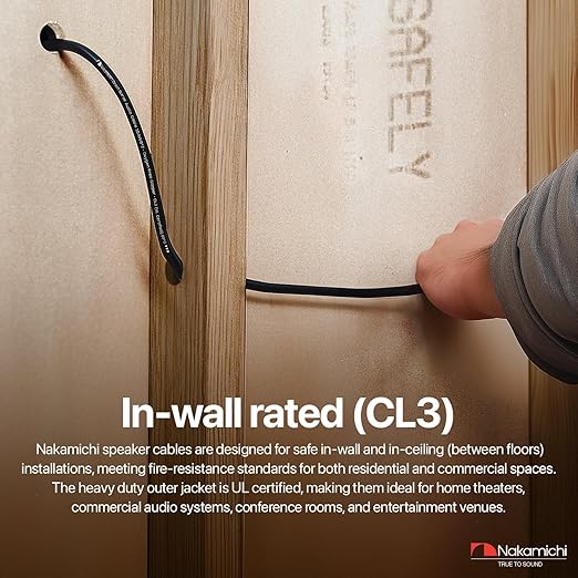 Nakamichi 14/2 (250-Foot) in-Wall & Direct Burial (UL CL2 CL3 Rated) Oxygen-Free Copper (OFC) 2-Conductor Speaker Cable Wire, Outdoor In-Ground, in-Ceiling, Riser, Black (14AWG / 250ft / 76.21m)