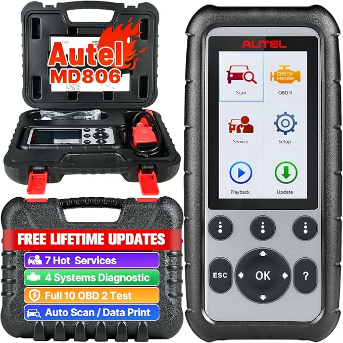 Autel MaxiDiag MD806 OBD2 Scanner, ABS SRS Engine Transmission 4 Systems Diagnostic Scan Tool, 7 Hot Service as MD808 Pro, Oil Reset D-P.F, EPB SAS BMS Throttle A/F, Up of MD805 MD802, Free Update