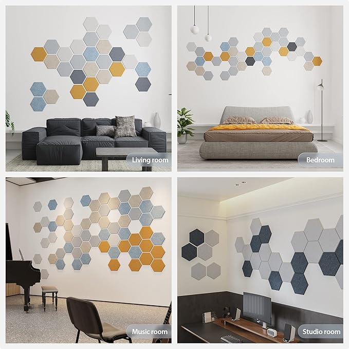 Amantech 12 Pack Acoustic Panels Self Adhesive Sound Proof Foam, High Density Sound Acoustic Foam Panel, 12X10.23X0.4 Inch Hexagon Wall Panels in Home,Office,Reccording Room,Studio(Blue Gray)