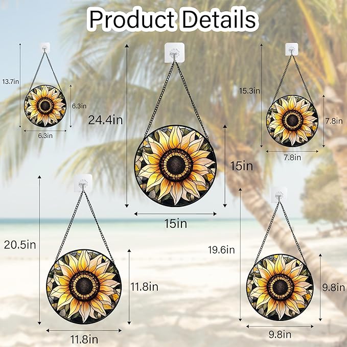 CRISGIF Stained Glass Window Hanging - Sunflower Suncatcher for Door Garden Patio Retro Flower Sun Catchers Decor Christmas Mother's Day Birthday Gifts for Women Mom Nana Friend Wife 9.8 in