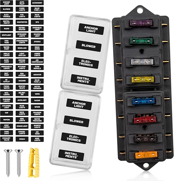 RED WOLF Car 8-Way Blade Fuse Block Box Standard Circuit Fuses for Boat Marine Auto RV Car Trailer Truck SUV Power Distribution Panel Damp-Proof Cover DC 10-32V, Waterproof