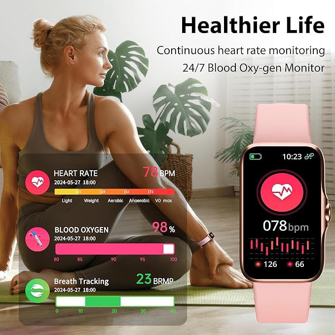 JYUAJOI Fitness Tracker with 24/7 Continuous Heart Rate, Blood Oxygen Monitor, Smart Watch with Sleep Monitor, IP68 Waterproof Activity Tracker Step Counter for Women Men (Pink)
