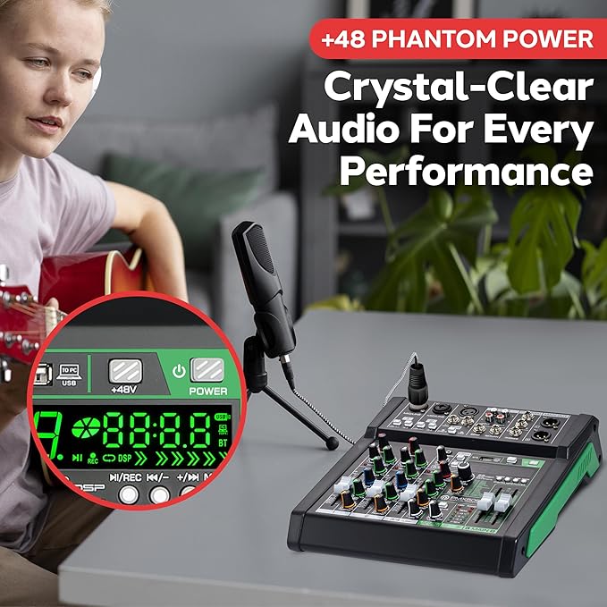 Pyle 6-Channel Audio Mixer, Bluetooth Studio Mixer/DJ Controller with Digital Effects, USB Interface, MP3 Compatible, XLR Inputs and LED Display, Audio Mixing Sound board System 10”x11”x3” inches