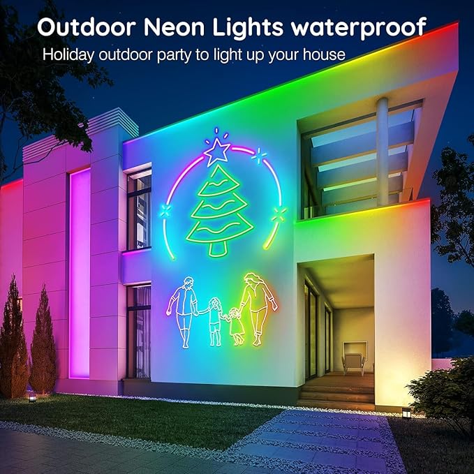 SINLEY Led Neon Rope Lights 200FT,Control with App/Remote,Flexible Led Rope Lights,Multiple Modes,IP68 Outdoor RGB Neon Lights Waterproof,Music Sync Gaming Led Strip Lights for Bedroom Indoor