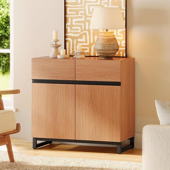 WAMPAT Modern TV Stand for TVs up to 40 inch, Entertainment Center TV Console with Adjustable Shelve and Metal Base for Living Room,Bedroom, Mocha