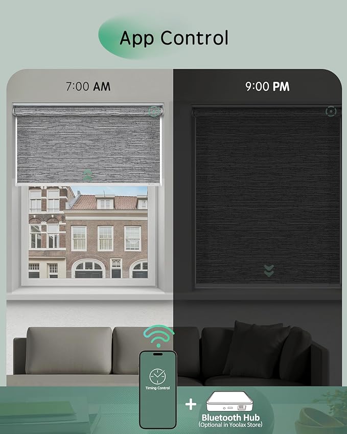 Yoolax Motorized Blinds App Control, Light Filtering Motorized Shades for Windows, Cordless Automatic Roller Shades for Bedroom Living Room Office(Light Filtering Jacquard Gray, 42" W x 72" H)