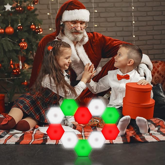 Vcwtty Hexagon Lights, Smart LED Wall Lights with Remote, 13 Colors Touch-Sensitive DIY Modular Assembled RGB Wall Panels, Hex Light with USB-Power for Autism, Game Room Decor, Party (6-Pack)