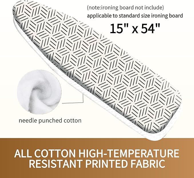 Bumkimue Ironing Board Cover and Pad, Standard Size 15x54 Inches, Blue Floral Pattern, Heavy Duty Padded, Elastic Edge, Scorch Resistant (Black and White Stripes)
