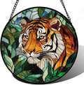 AMDERVEN Stained Glass Window Hanging, Fierce Tiger Sun Catcher for Door Home Decor Wild Animals Suncatcher Christmas Mother's Day Birthday Gifts for Women Men Mom and Nana 11.8 in