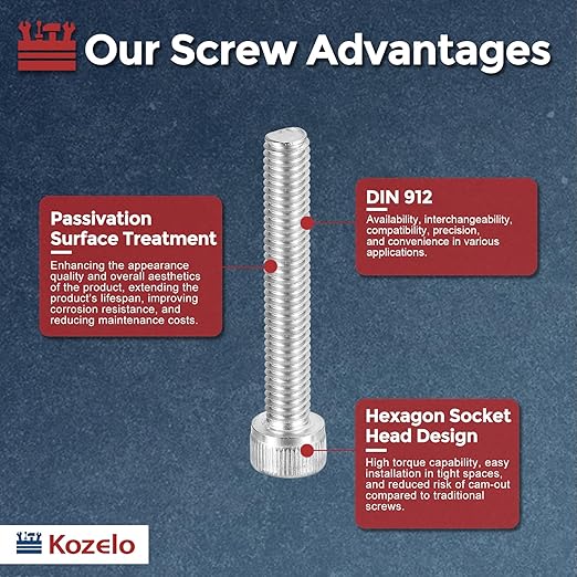 Kozelo 25pcs Socket Head Cap Screws - [M6-1 x 40mm] 304 Stainless Steel Allen Socket Drive for Electrical Motor 3D Printing Fan Engine Replacement Use, Silver